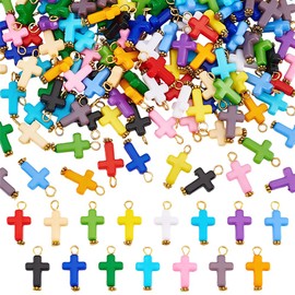 UNICRAFTALE 150Pcs 15 Colors Acrylic Cross Charms Colorful Crucifix Charms Cross Pendants Easter Charms Punk Charms for Jewelry Making Crafting Accessory for Necklace Bracelet Earrings