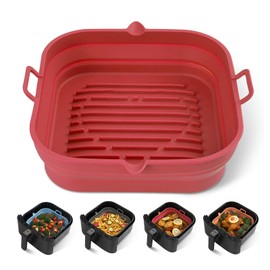 Loveuing Silicone Air Fryer Liners Square - Reusable Airfryer Silicone Basket - Easy to Clean Air Fryers Silicone Pot for 5.8 to 8 Qt Air Fryer Baking Tray Oven Accessories, 8.5 Inch Large(Red)