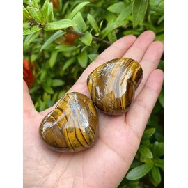 GAF TREASURES Tiger Eye Gemstone Hearts, Polished Tiger Eye Puffy Hearts, Tiger Eye Crystal Palm Stone, Tiger Eye Healing Crystal Hearts (2 Hearts