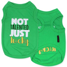 Parisian Pet Dog Tshirt - Embroidered “ Not Talented Just Lucky “ Dog Clothes - 100% Cotton Pet Vest - Sleeveless Green Tee Shirts - Machine Washable Shirt for Small Dogs - XXS