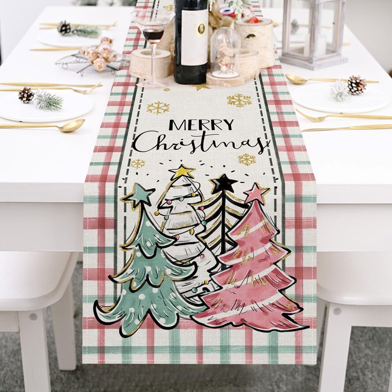 SEDEX Christmas Table Runner Pink Green Buffalo Plaid Xmas Theme