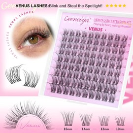 Geeneiya Lashes DIY Lash Extension Kit, 8-18MM Wispy Lash Clusters Kit, Ultra-thin Soft Band Eyelash Extension Kit with Waterproof Lash Bond and Seal, Professional Lash Remover, Tweezers for Girls Gift Makeup Cosmetic (Venus/ Flora/ Manga):_VENUS | ONLY LASH