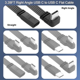 JSADZKJ 90Degree USB C to C Cable,USB 2.0 Type C Flat Cord, Right Angle Type C Male to Male Extension Cable Support Charging and Data Transfer for Laptop,Phones, Car 1M (Down Angle to Female)