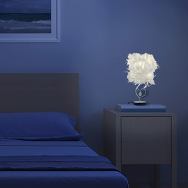 AIWMQYYF Feather Metal Table Lamp, Bedside Table Light White Lampshade, 3000K-4000K Fluffy Table Lamp Unique Cute UK Plug Modern Elegant Decoration for Living Room Bedroom Office