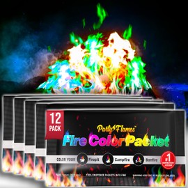 Party Flames Fire Color Changing Packets Fire Pit (12 Pack) - Perfect for Any Campfire, Bonfire & Outdoor Fireplaces - Perfect Magic Cosmic Mystical Campfire Accessories - Camping Games