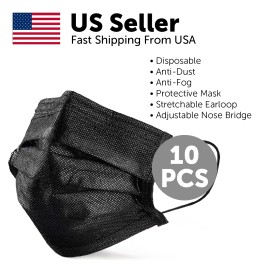 Unbranded Safety [10-50 PCs] Black Disposable Face Mask 3-Ply Non Medical Surgical Adult - 10 Masks