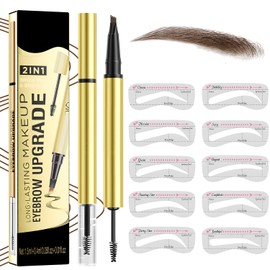 MOTIBACK 2-in-1 Brow Pen and Sealing Brow Gel with 20Pcs Eyebrow Card – Eyebrow Pen with 4-Fork-Tip & Precise Brush-Tip for Women, Eyebrow Pencil for Natural Hair-Like Brows, Black Brown