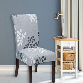 JOTOM Stretch Modern Chair Covers Dining Chair Protector Removable Soft Spandex Dining Chair Slipcovers for Hotel Party Wedding Dining Room Kitchen (Grey Leaf, Pack of 4)