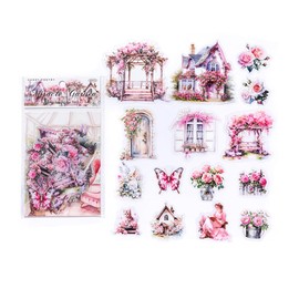 MAFELOE 30 Pieces Scrapbook Stickers Journaling Supplies, PET Aesthetic Stickers for Junk Bullet Journaling Bottles Decor- Garden Landscape Series-QJHY