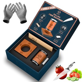 NESTIQ® Rolling Knife Sharpener Tool Kit I Kitchen Knife Sharpener Set With Leather Strop, Cut Resistant Gloves and Eraser I Roller Knife Sharpening Offers 2 Diamond Disc and (15°/18°/20°/22°) Angles