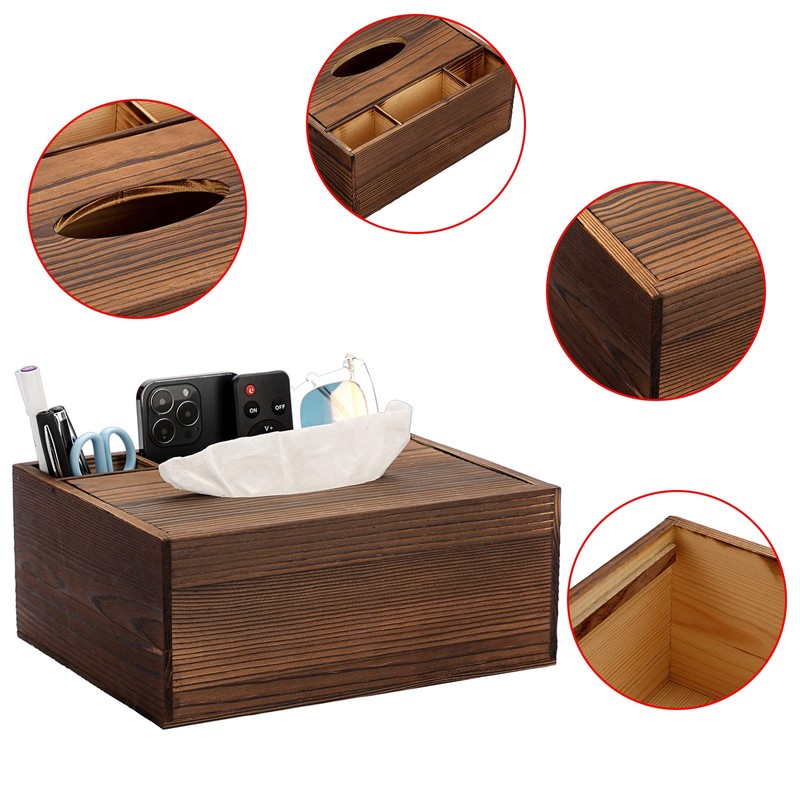 Sumnacon Wood Rectangular Tissue Box Cover - Multifunctional Tissue Holder