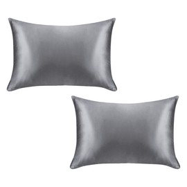 ieron Silk Pillow Case for Hair and Skin 50x75cm Satin Cushion Cover, 1 Pair Both Sides Natural Pillowcase Silk with Hidden Zip, Soft Breathable Smooth,Dark Grey