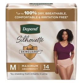 KIMBERLY CLARK CORP Depend Silhouette Max Abs Women's Skinguard Underwear Pink Medium CA of 28