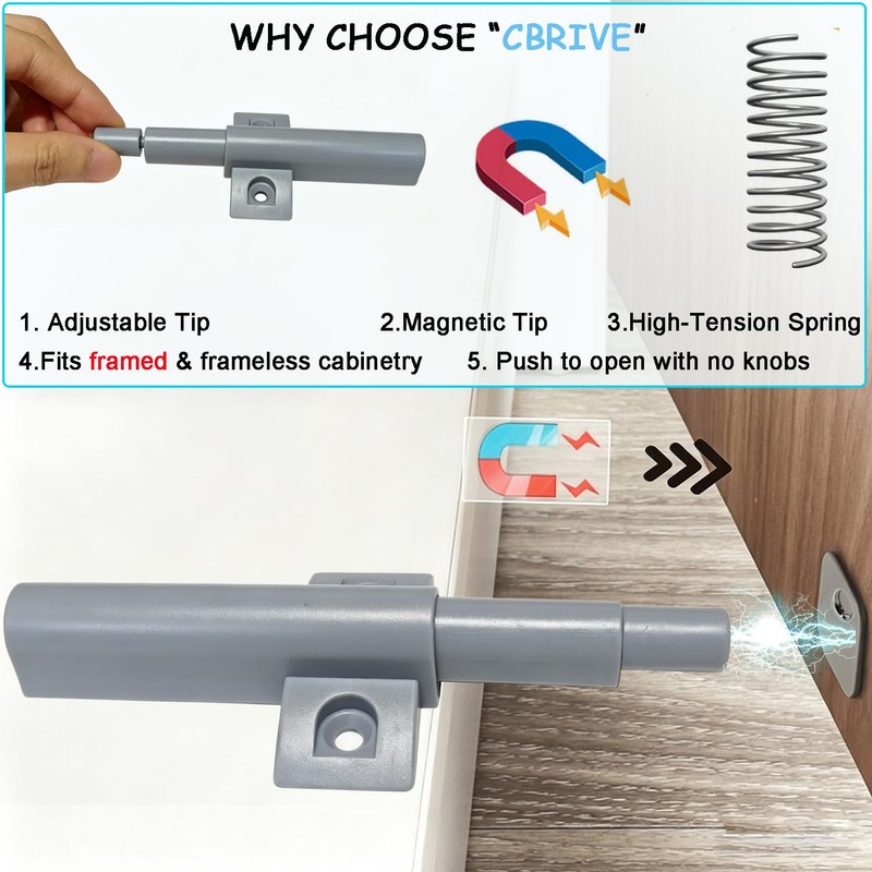 Push To Open Door Latch Cabinet Hardware CBRIVE Magnetic Push