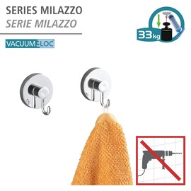 WENKO Vacuum-Loc wall hooks in a set of 2, towel holder, hook for towels and accessories, vacuum attachment without drilling, for kitchen, bathroom and household, chrome-plated metal, 6 x 6.7 x 5 cm each