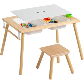 unbranded Sensory Table for Toddlers w/ Stool, Multifunction Activity Table 2 Storage Bins