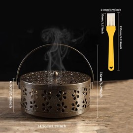 Mosquito Spiral Holder, Portable Mosquito Spiral Container, Incense Sticks Holder, Sandalwood Metal Incense Stick Holder, Movable Mosquito Coil Holder with Cleaning Brush (E)