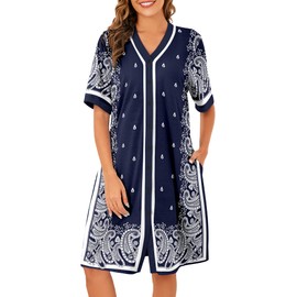 Bloggerlove Nightgowns for Women Soft Cotton Housecoat Casual House Dress with Pocket Lounger Nightdress