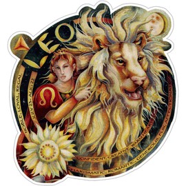Leo Astrological Zodiac Horoscope Sign with Lion - Bumper Sticker/Decal (4.25" X 4.5")