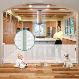 Reinforced Bottom 100 Inch Retractable Baby Gates for doorways Extra Wide Retractable pet gate for Dogs Extra Long Baby Gates Indoor Extra Long Retractable Dog gate for The House Extra Wide mesh gate