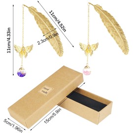 Itian Metal Feather Bookmark with Butterfly Crystal Pendant, Luminous Pendant Bookmark, Exquisite Retro for Book Lovers, Readers, Women, Mother, Friends, Students, Teachers