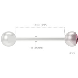 2pc Bioflex Tongue Bar Rings 14g 1.6mm Crystal Rose Pink Ball Gem Flexible Bioplast Bendable Initial Piercings