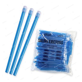 1000 Blue Dental Saliva Ejectors Disposable - Medical Grade Latex Free Evacuation Suction Tips - Flexible Tube (10 Bags of 100) by PlastCare USA