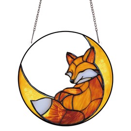 PLIGREAT Fox Moon Acrylic Suncatcher, Cute Fox Window Wall Hanging Ornament Painted Colorful Art Crafts Suncatcher for Garden Home Outdoor Hanging Decor Women Gift