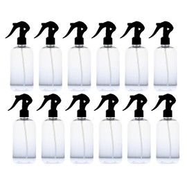 Generic 12 oz Clear Plastic Bottles with Mini Trigger Spray (BPA Free), Black Trigger Nozzle, Set of 12