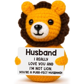 Mini Lion Husband Gifts for Birthday Anniversary I Love You Husband Gifts for Men Him from Wife, Funny Husbands Christmas Stocking Stuffer Valentine's Day Romantic Gift, Crochet Lion Husbands Present