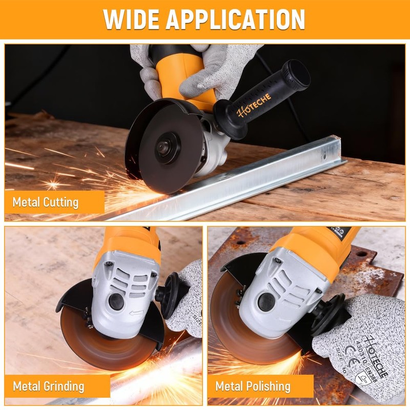 Hoteche 650W Angle Grinder, 115mm Grinder with 11000rpm, Yellow, Color
