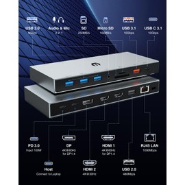 USB C Docking Station, iTOTU 15 in 1 Adaptor with 100W PD, 3 Monitors with Dual HDMI 4K, DisplayPort, 10Gbps USB 3.1, 3 USB 3.0, Ethernet, Audio/Mic for M Book & Windows with Thunderbolt 3,DC20