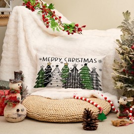 AACORS Christmas Pillow Cover 12X20 Inch Colorful Christmas Trees Snowflake Decoration Holiday Farmhouse Winter Pillow Case for Sofa Couch Decor （Green） AA316-12