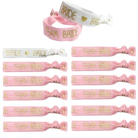 SwirlColor Team Bride Wristbands, 11 Pcs Elastic Team Bride Bracelets and 1 Bridal Bracelet Bachelorette Party Accessories for Wedding Engagement Bridal Shower Decorations (Pink)