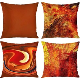TOMMO Set of 4 Cushion Covers 50 x 50cm Burnt Orange Abstract Red Tan Funky Watercolor Grunge Monochrome Decorative Throw Pillow Covers Accent Couch Home Decor Square 20x20 Inches Throw Pillow Cases