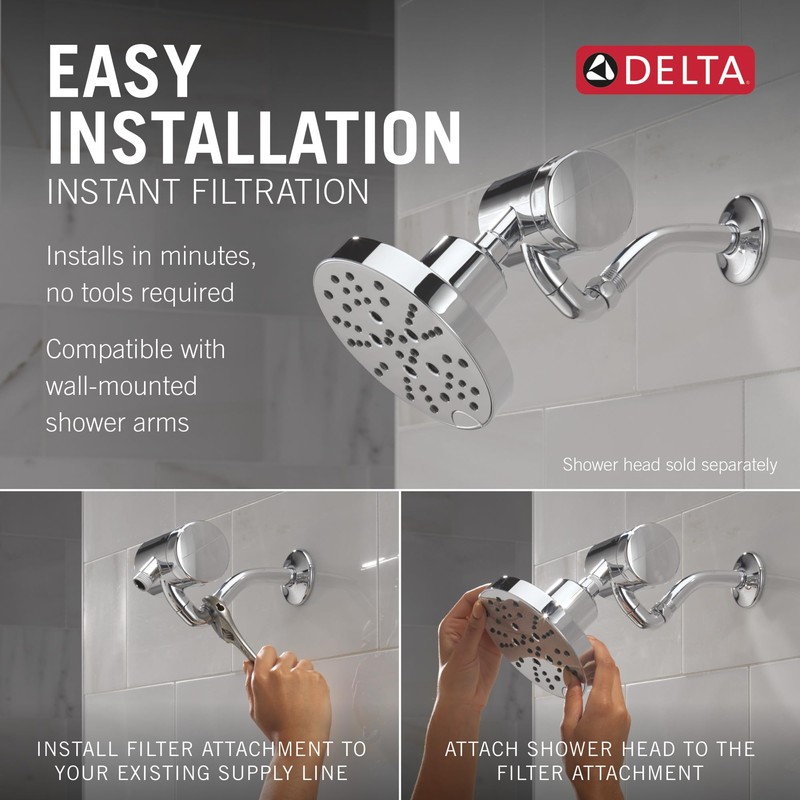 Delta Faucet Clarifi Premium Shower Filter Attachment with Filter, Hard