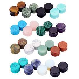 Qmcandy 6 Pairs/16 Pairs Natural Stone Ear Plugs Saddle Plugs Ear Gauges Expander Piercing Gauge 8G to 13/16 inch, Stone, cubic-zirconia