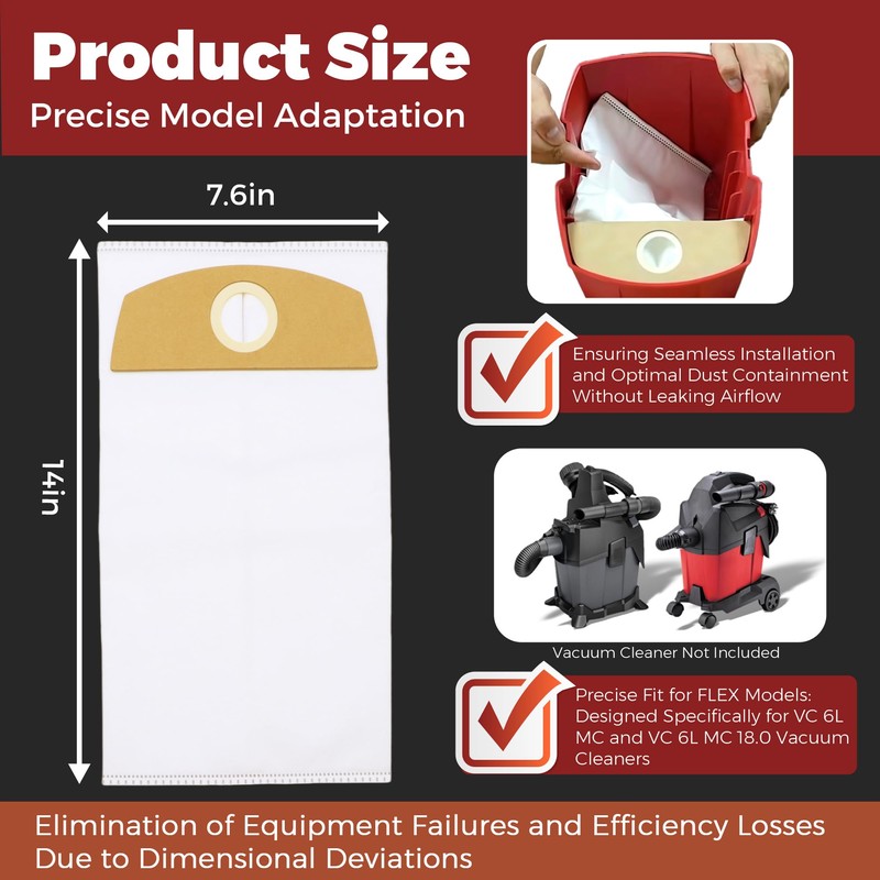 OKQX 6-Pack Wet/Dry Dust Bags for FLEX 24V Brushless Wet/Dry