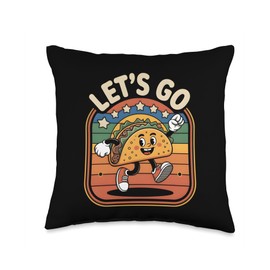 Let's Go Taco - Retro Food Fun - Running Fiesta Style Throw Pillow