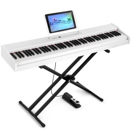 MUSTAR White 88Keys Semi-Weighted Digital Piano Electric Keyboards w/Pedal,Stand