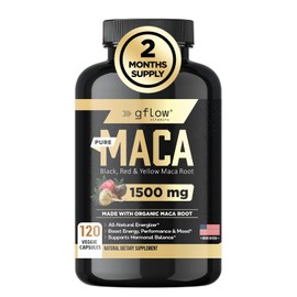 Organic Maca Root Capsules 1500mg - Made with Black, Red, Yellow Peruvian Maca Root Extract  Black Pepper - 120 Vegan Pills - 100 Gelatinized -...    