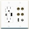 RiteAV 4 Port Banana 2 Speaker Binding Post HDMI Coax Wall Plate - USB A+C Outlet [White]