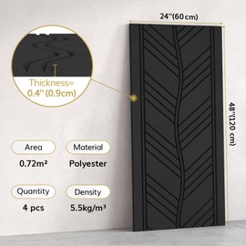 TONOR 4 PCS Acoustic Panels, 48″ x 24″ x 0.35″ Leaf Pattern Soundproof Wall Panels, Full Self-Adhesive, Sound Absorbing Panels for Noise and Echo Reduction, Acoustic Treatment for Studio, Home, Black