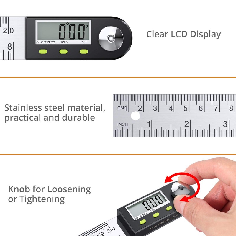 Neoteck Digital Angle Finder Ruler 8 inch/200mm Stainless Steel Digital