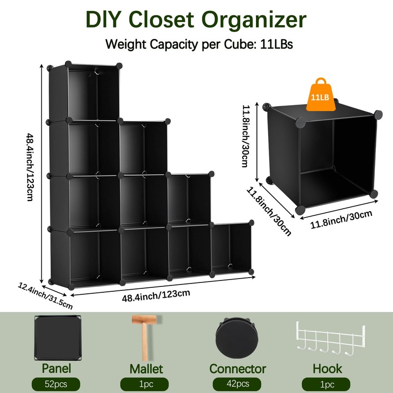 Whitmor 16 Cube Closet Organizers and Storage, Stackable Plastic Closet