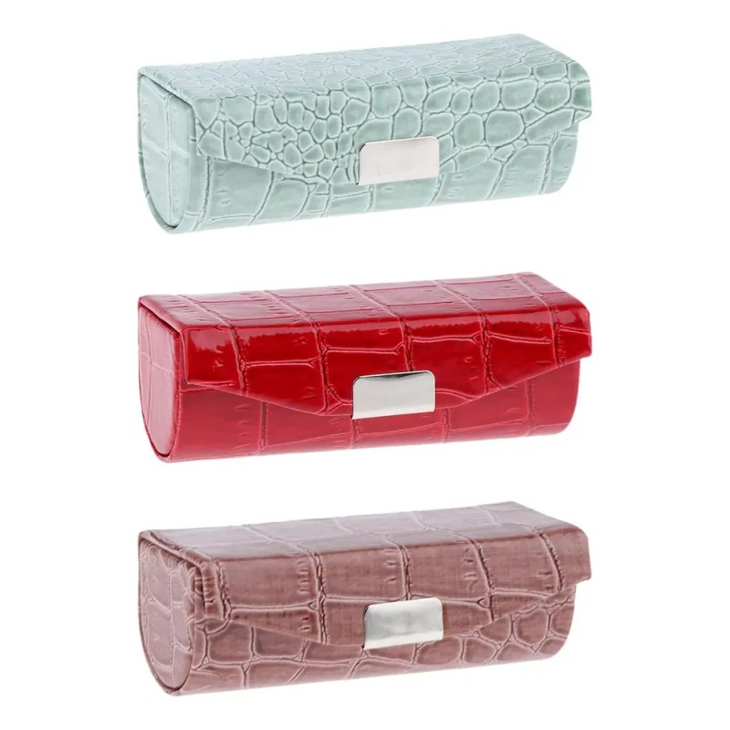 3x Lipstick Case Verde Grisáceo Y Marrón Y Rojo
