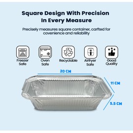 Large Aluminium Foil Food Containers with Lids – Pack of 50, Size 6A, Heavy Duty Disposable Trays for Meal Prep, Takeaway, Baking, Oven & Air Fryer Use – Recyclable & Leakproof – Silver