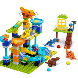 Marble Run Building Blocks for Kids Ages 3+ | 121-Piece Dinosaur STEM Toy with 6 Dinosaurs & 2 Baseplates | Durable Construction Set with Step-by-Step Guide