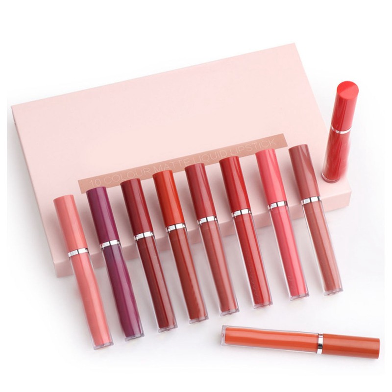 10PCS Matte Liquid Lipstick Makeup Set Waterproof Non Stick Cup