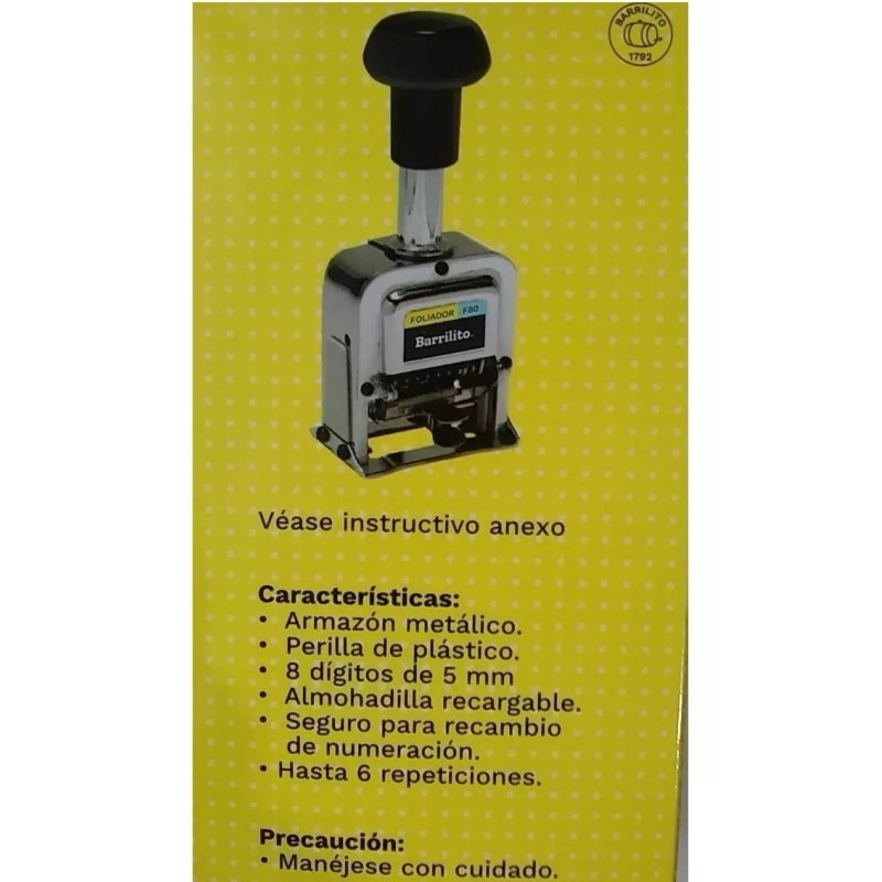 Barrilito Foliador Automático Barrilito De 8 Dígitos Metal F80